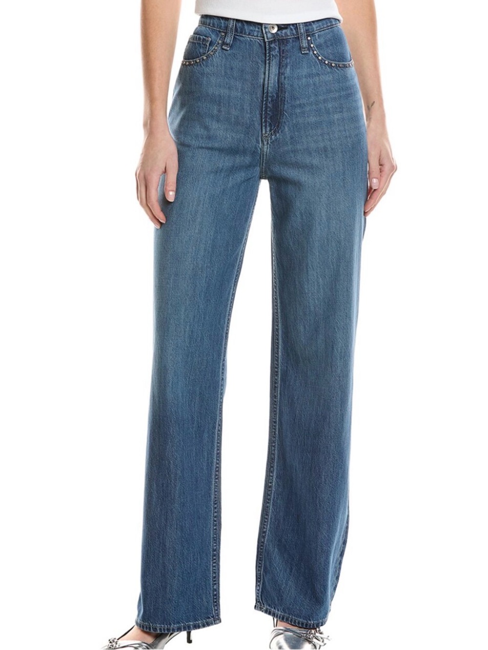 rag & bone Mid-Blue High-Rise Wide-Leg Jeans